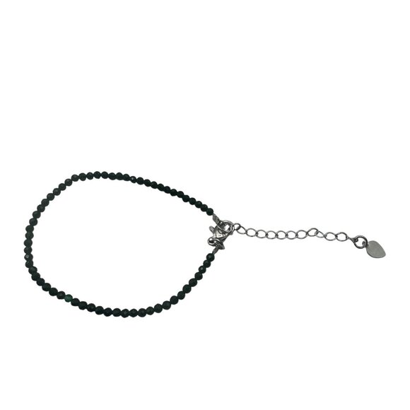 Faceted Dark Green Bead Bracelet Adjustable 6-8 Inches Silver Tone Heart Charm - Picture 4 of 7